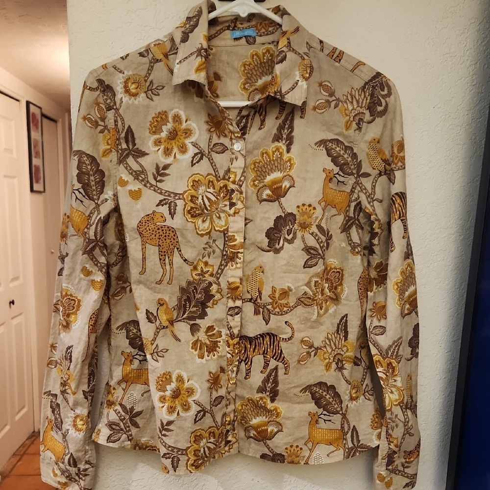 Floral Animal Print Button-Up Shirt White Lotus Feels !!!!